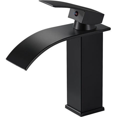 Moderne schwarze Wasserfall-Waschtischarmatur, elegante Messing-Waschtischarmatur, schwarze Waschtischarmatur mit verstellbarer Auslaufhöhe, schwarze Wasserfall-Waschtischarmatur