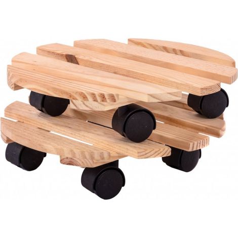 Oypla Set of 2 30cm Wooden Plant Flower Pot Mobile Mover Trolley Stands (1/5)