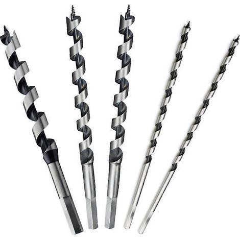 Ensemble de 5 forets à bois hélicoïdaux extra longs à queue hexagonale de 230 mm (6, 8, 10, 12 et 14 mm). (1/4)