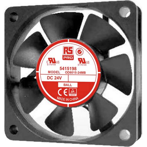 Ventilateur axial RS PRO 24 V dc, 23.8m³/h, 60 x 60 x 15mm, 1.7W ( Prix pour 1 ) (1/3)
