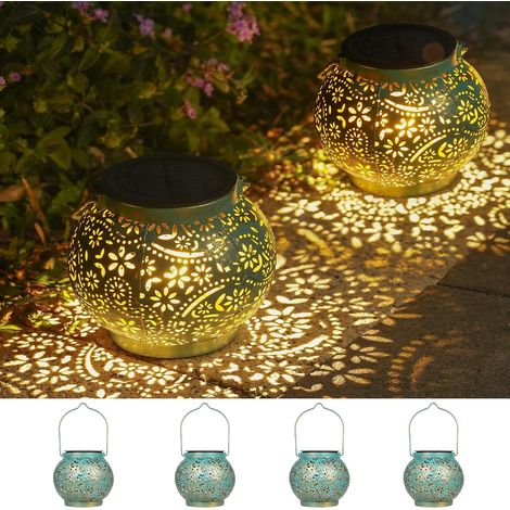 Lot de 4 lanternes solaires pour l'extérieur IP65 - Résistantes aux intempéries - En métal - À suspendre - Lampes solaires orientales à LED - Pour l'extérieur, le jardin, la véranda, le balcon, la (1/5)