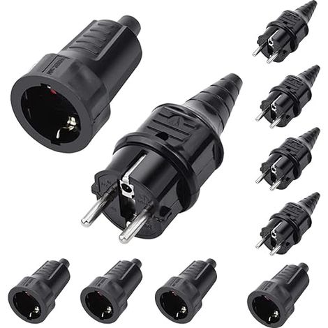 Kit Fiche Mâle + Prise Femelle 250V 16A Fiche Électrique Caoutchouc Broche IP44 Fiche d'Alimentation Étanche, Noir (1/5)