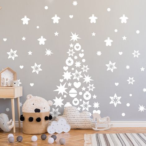 Sticker Décoration de noël, sapin - 115x55cm - blanc - Autocollants adhésifs noël - décoration fêtes (1/3)