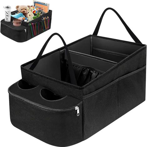 Organisateur de coffre avec porte-gobelet – Organisateur de voiture pliable, organisateur de rangement intérieur de voiture à plusieurs compartiments (1/5)