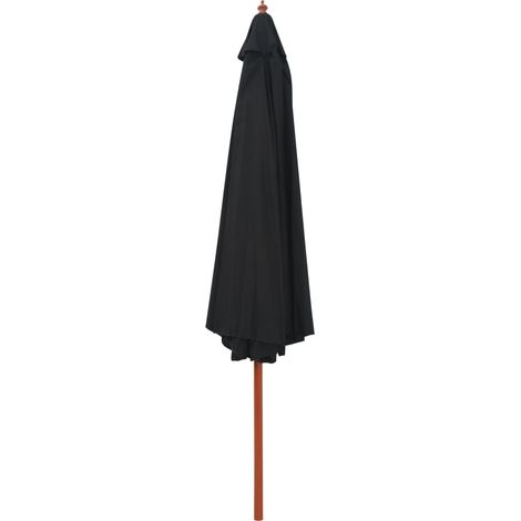 INLIFE Parasol d'extérieur avec mât en bois 350 cm Noir (1/5)