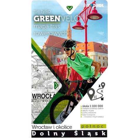 Breslau und Umgebung, nördlicher Teil. Niederschlesien. Touristische Karte der Radwege. Nicht nur Green Velo. Euro Pilot. (1/5)