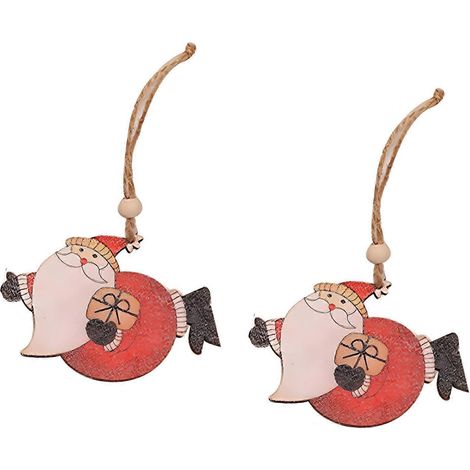 Handbemalte, natürliche Weihnachtsbaumkugeln aus Holz: Hängende Anhänger mit Weihnachtsmann, Engel, Schneemann und mehrfarbig (1/5)