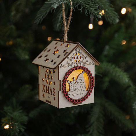 Cabane En Bois - Décoration De Noël Avec Lumières Led - Ornement Miniature Pour Arbre Et Intérieur - Fonctionne Sur Piles - 1 Pièce (1/5)