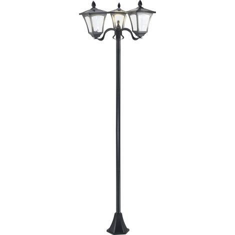 Lanterne solaire jardin 3 lampes balise LED 120 lumens IP44 acier inoxydable 201 noir 51,5x47x182,5 cm