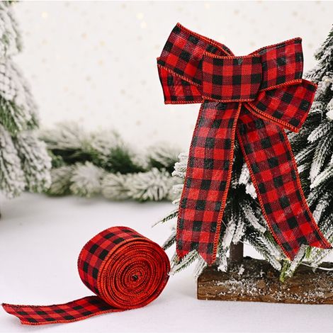 Ruban à carreaux rouge et noir pour Noël, lot de 2 rouleaux 500x5cm, décoration de sapin et nœud, (rouge-noir + noir-blanc) (1/5)
