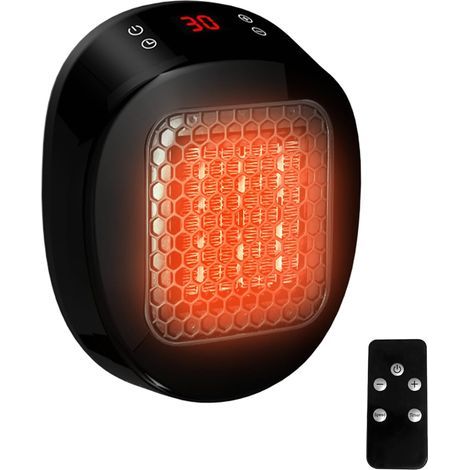 Chauffage mural pour maison avec télécommande, mini radiateur soufflant en céramique, 600W 15-32℃, Minuteur de 1-12h, Système Thermostatique, Bas Bruit chauffage silencieux (Noir) (1/5)