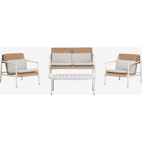 Ensemble de jardin avec canapé 2 places, 2 fauteuils et table basse en aluminium et rotin synthétique Duroli SKLUM Blanc Gardenia