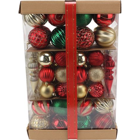 74 dekorative Weihnachtskugeln in verschiedenen Farben zum Aufhängen am Weihnachtsbaum. (1/5)