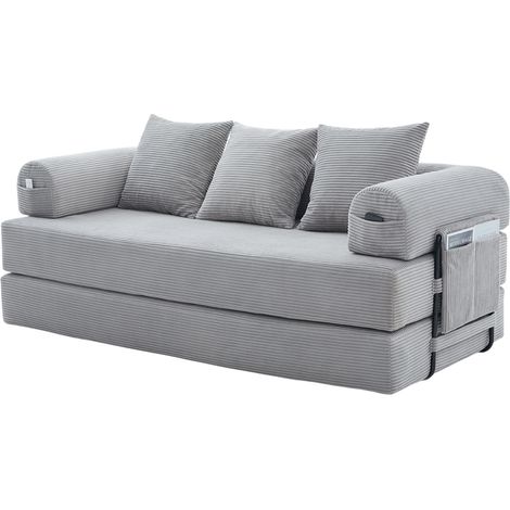 Canapé modulaire compressé avec cadre métallique robuste, housse en tissu gris clair et 3 coussins, modulable pour salon (1/5)