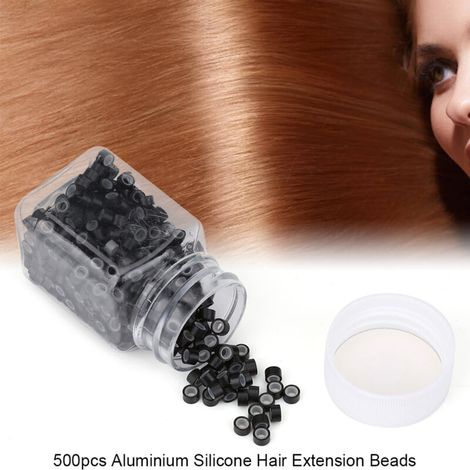 Aluminium- und Silikonperlen für Mikroring-Extensions, schwarze Flechtdekorationen (1/4)