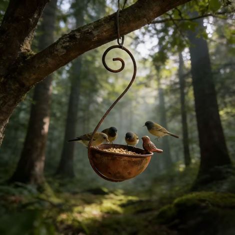 Mangeoire suspendue en métal vieilli, crochets de suspension, décoration jardin balcon, distributeur de graines pour oiseaux sauvages (1/4)