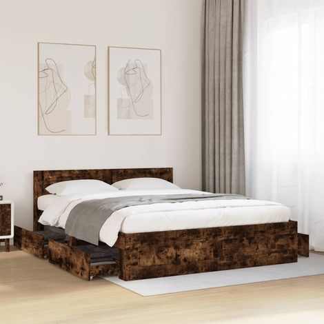 vidaXL Giroletto con Testiera Rovere Fumo 160x200 cm Legno Multistrato