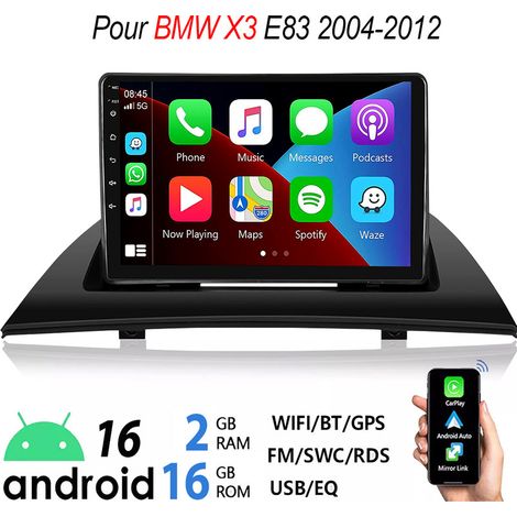 Autoradio 9 pouces Android 16 écran tactile CarPlay GPS WiFi RDS Bluetooth pour BMW X3 E83 2006 à 2010- 2+16G (1/5)