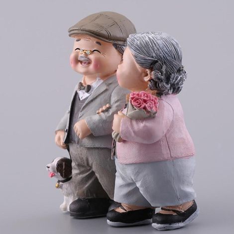 Statue de couple âgé en résine romantique, artisanat pour maison, figurine heureuse pour DIY - Matériel résine durable, dimensions 11x12cm (1/5)