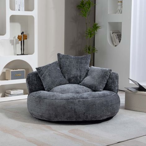 Sitzsack-Sessel Grau Chenille – hohe Rückenlehne, 3 Kissen, für Innen & Außen (1/5)