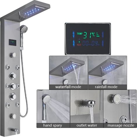 Robinet de douche, Douche pluie, Jets de massage corporel, Nickel brossé 8009 (1/2)