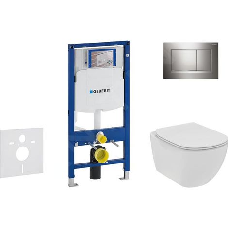 Geberit Duofix - Set de bâti-support, WC suspendu Rimless + abattant SoftClose Ideal Standard Tesi, plaque de déclenchement Sigma30 chrome/chrome mat 111.300.00.5 NE6
