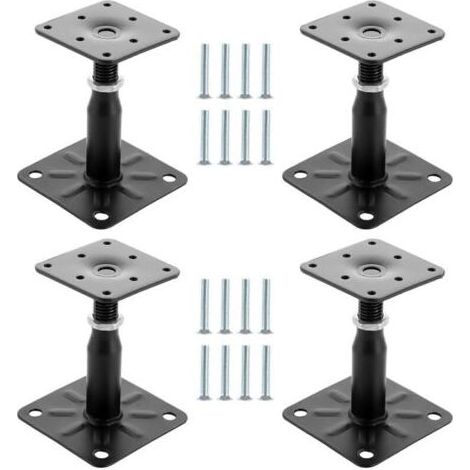 4 x Post Brackets, Height Adjustable, 100 - 150 mm, Galvanised Steel, Black, 75 x 95 mm, Adjustable for Concrete Seal, for Fences, Sheds, Carports, Pergolas (1/5)