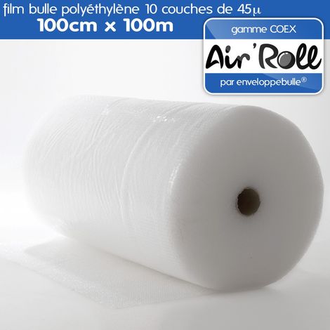 Enveloppebulle – Film bulle d'air COEX 100cm x 100m – 10 couches polyéthylène 45 microns – Anti-choc et anti-vibrations – Imperméable et recyclable
