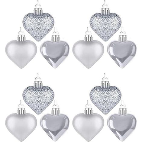 Ornements en forme de cœur pour la Saint-Valentin, boules suspendues classiques en forme de cœur argentées, décoration de cœur pour la Saint-Valentin (1/5)