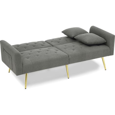 ELVMI 2-Sitzer Sofa mit 3-fach verstellbarer Rückenlehne und 2 Kissen, aus Teddy, Grau (1/5)