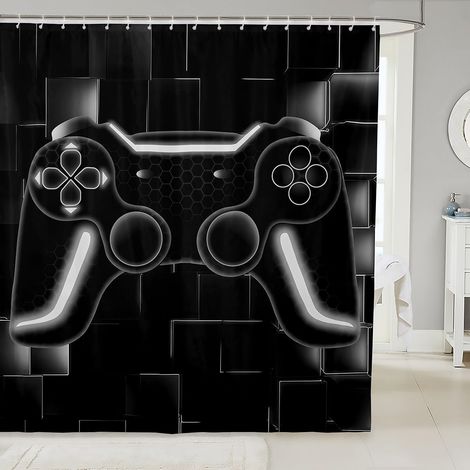 Jeux pour Garçons Rideau Douche 180x200cm Jeux Rideau de Douche Jeux Vidéo Enfant Rideau Salle de Bain Jeux Violet Noir Rideau de Bain Microfibre Jeux Géométrie Grille Rideau de Baignoire Jeux Cadeaux (1/5)