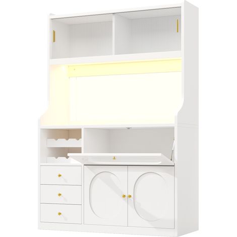 Küchenschrank 120 cm mit RGB-LED per App, Glastüren, Flaschenregal und 3 Schubladen (1/5)