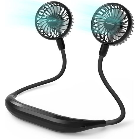Ventilateur de cou à piles, 6 vitesses, mains libres, personnel, idéal pour les bouffées de chaleur, à la maison, au bureau, en voyage ou pour les ac (1/5)