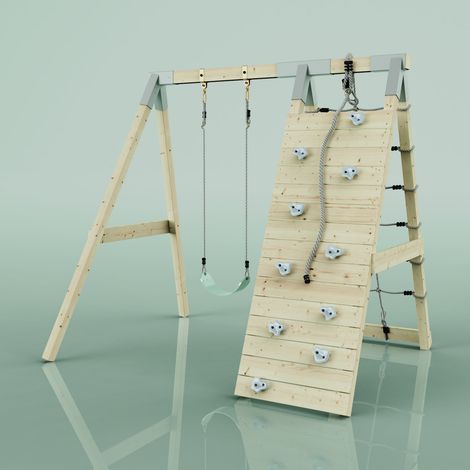 Polarplay – Structure d'escalade Caméléon Vert 183 x 202 cm – Construction en bois non traité – Mur d'escalade avec pierres colorées – Balançoire simple (1/5)