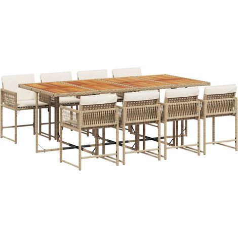 Maison Exclusive - 9-tlg. Garten-Essgruppe mit Kissen Beige Poly
