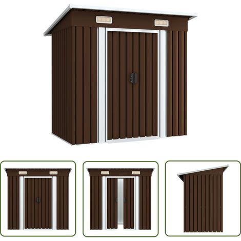 The Living Store Geräteschuppen Braun 194x121x181 cm Stahl - Gartenschuppen - Gerätehaus - Stahltankstelle - Werkzeuglager - Außenaufbewahrung (1/5)