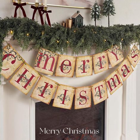 1 Weihnachtsschmuck – Vintage-Weihnachtsbanner „Frohe Weihnachten“ – Retro, nostalgisch, traditionell, altmodische viktorianische Weihnachtsdekoration, geeignet für Innenräume, Zuhause, Büro, Kamin, K