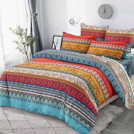 Parure de lit 2 pièces 140 x 200 cm, style bohème, en microfibre, motif mandala indien, housse de couette 140 x 200 cm, infroissable et douce, 1 housse de couette et 1 taie d'oreiller 80 x 80 (1/5)