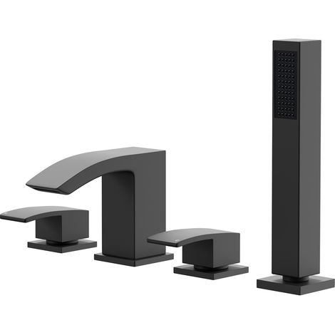 Colore Square Matt Black 4 Hole Bath Shower Mixer Tap (1/5)