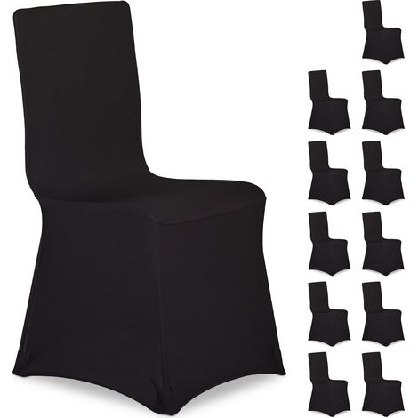 12 x Stuhlhussen, universeller Stretch Stuhlbezug, waschbarer Stoff, Bankettstuhl Dekoration, Empfang und Feier, schwarz