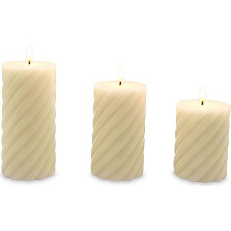 Lot de 3 bougies LED, flamme vacillante, cire véritable, design torsadé, intérieur (1/5)