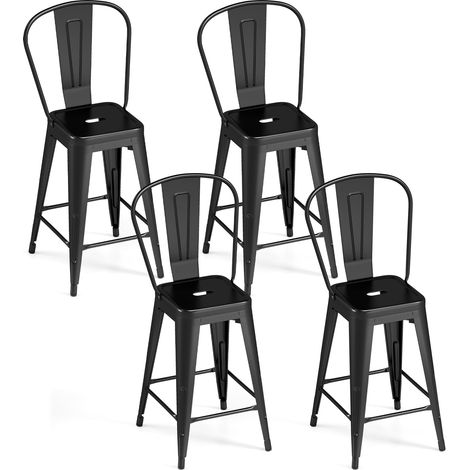 COSTWAY Set da 4 Sgabelli da Bar in Metallo con Schienale Rimovibile (1/5)