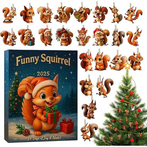 Adventskalender 2025: 2D-Weihnachtsanhänger aus Acryl  Countdown-Kalender 2025: Eichhörnchen-Ornament für Männer, Frauen, Jungen, Mädchen, Teenager, Ehepartner, Söhne und Töchter (1/5)