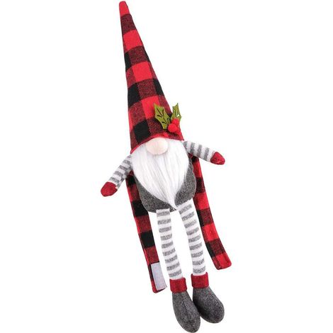 Attache rideau Noël déco poupée mignonne breloque polyester tissu multi-usage fête ornement maison rouge à carreaux 1 pièce (1/4)