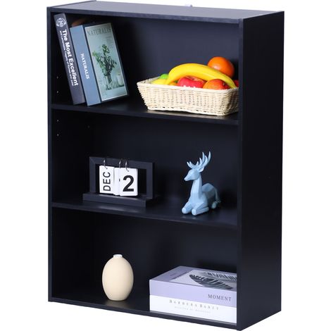 Relaxdays Bücherregal, HxBxT: 82 x 60 x 24 cm, 3 Fächer, verstellbare Böden, Buchregal, Standregal Wohnzimmer, schwarz