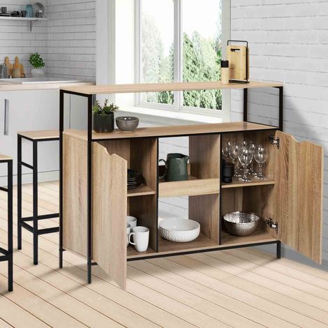 DETROIT mueble bar de diseño industrial con puertas y estantes (1/5)