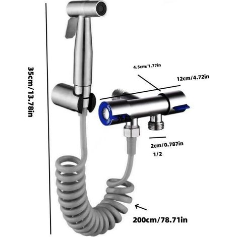Pistolet de pulvérisation pour robinet en acier inoxydable, buse de toilette à main, pistolet de pulvérisation en acier inoxydable à finition brossée, adapté aux salles de bains et aux toilettes. (1/3)