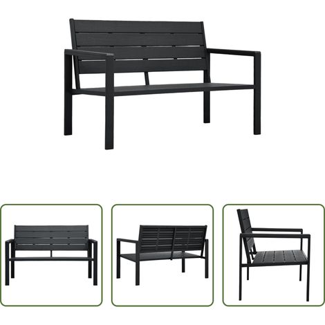 vidaXL Banc en plastique - Banc de jardin 120 cm PEHD Noir Aspect de bois (1/5)