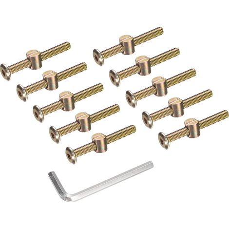 10pcs Boulons pour Cadre de Lit, M6x50mm Vis à Tête Hexagonale Interne avec Écrous Barillet, Assortiment Remplacement Quincaillerie Clé M4, Vis de Fixation pour Meuble Chaise Lits (1/5)