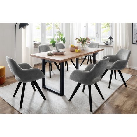 Table de salle à manger en bois hêtre massif huilé coloris naturel, pieds en métal noir - longueur 180 x hauteur 77 x profondeur 90 cm